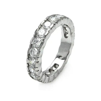 925 Sterling Silver Clearance Rhodium Plated Channel Set CZ Stackable Ring
