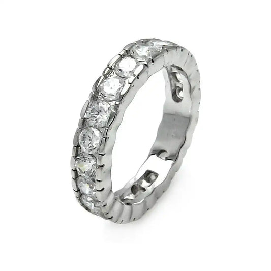 925 Sterling Silver Clearance Rhodium Plated Channel Set CZ Stackable Ring