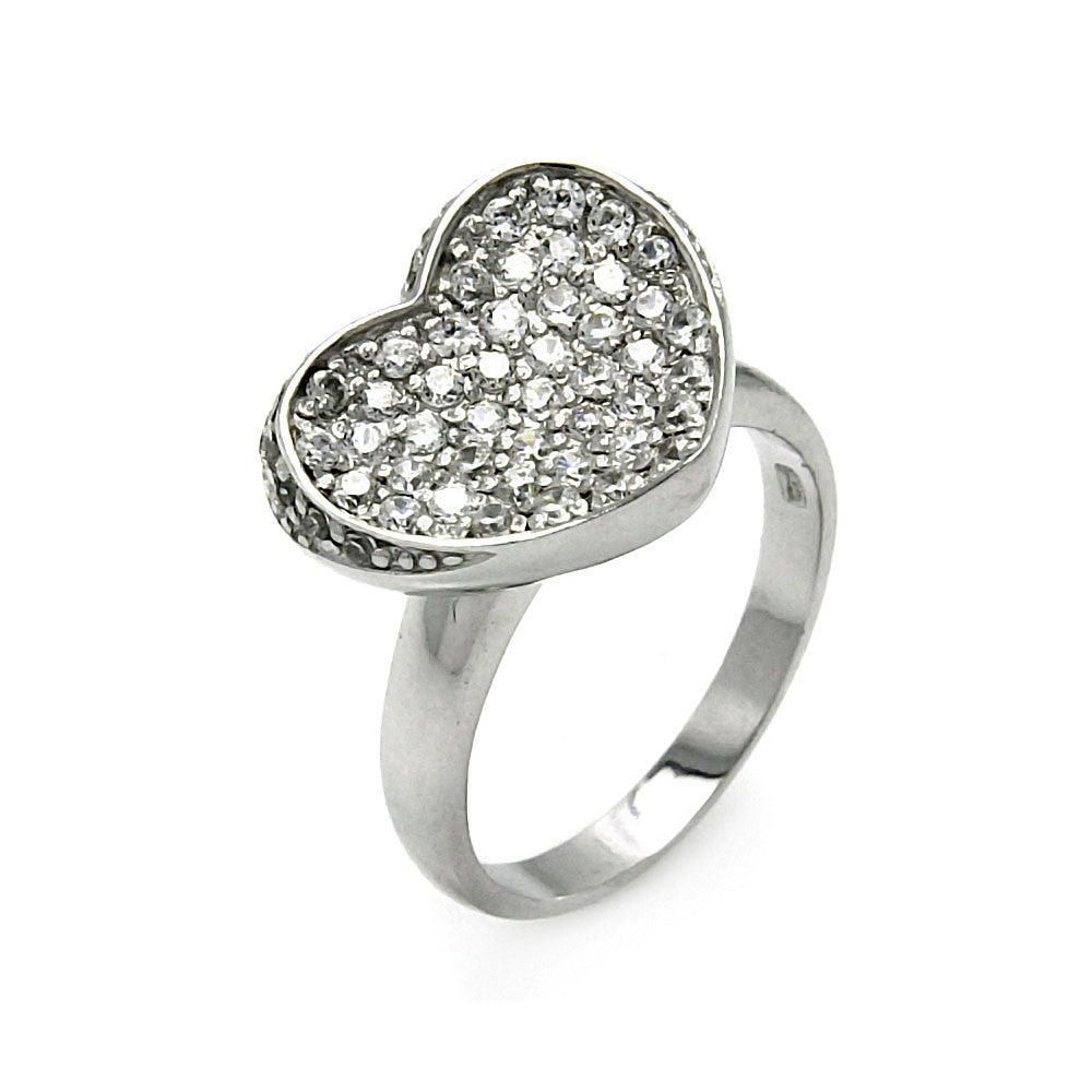 925 Silver Clearance-Rhodium Plated Pave Set CZ Heart Ring
