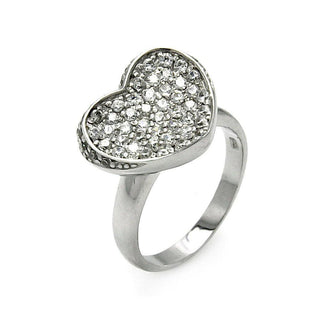 925 Silver Clearance-Rhodium Plated Pave Set CZ Heart Ring