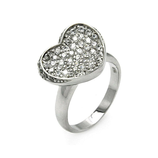 925 Silver Clearance-Rhodium Plated Pave Set CZ Heart Ring