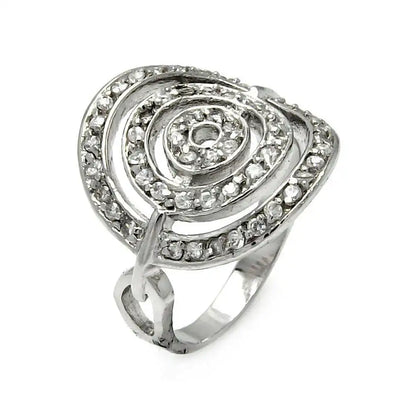 925 Sterling Silver Clearance Rhodium Plated Bent Target CZ Ring