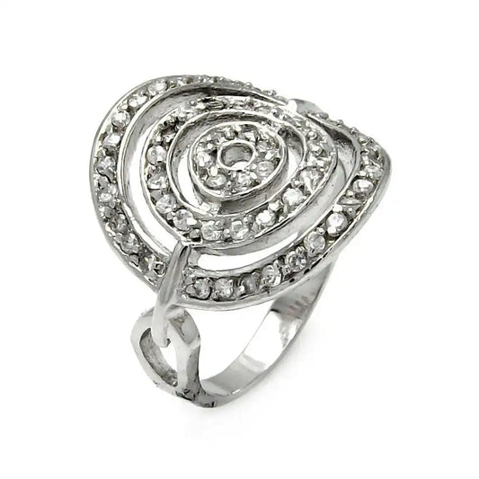 925 Sterling Silver Clearance Rhodium Plated Bent Target CZ Ring