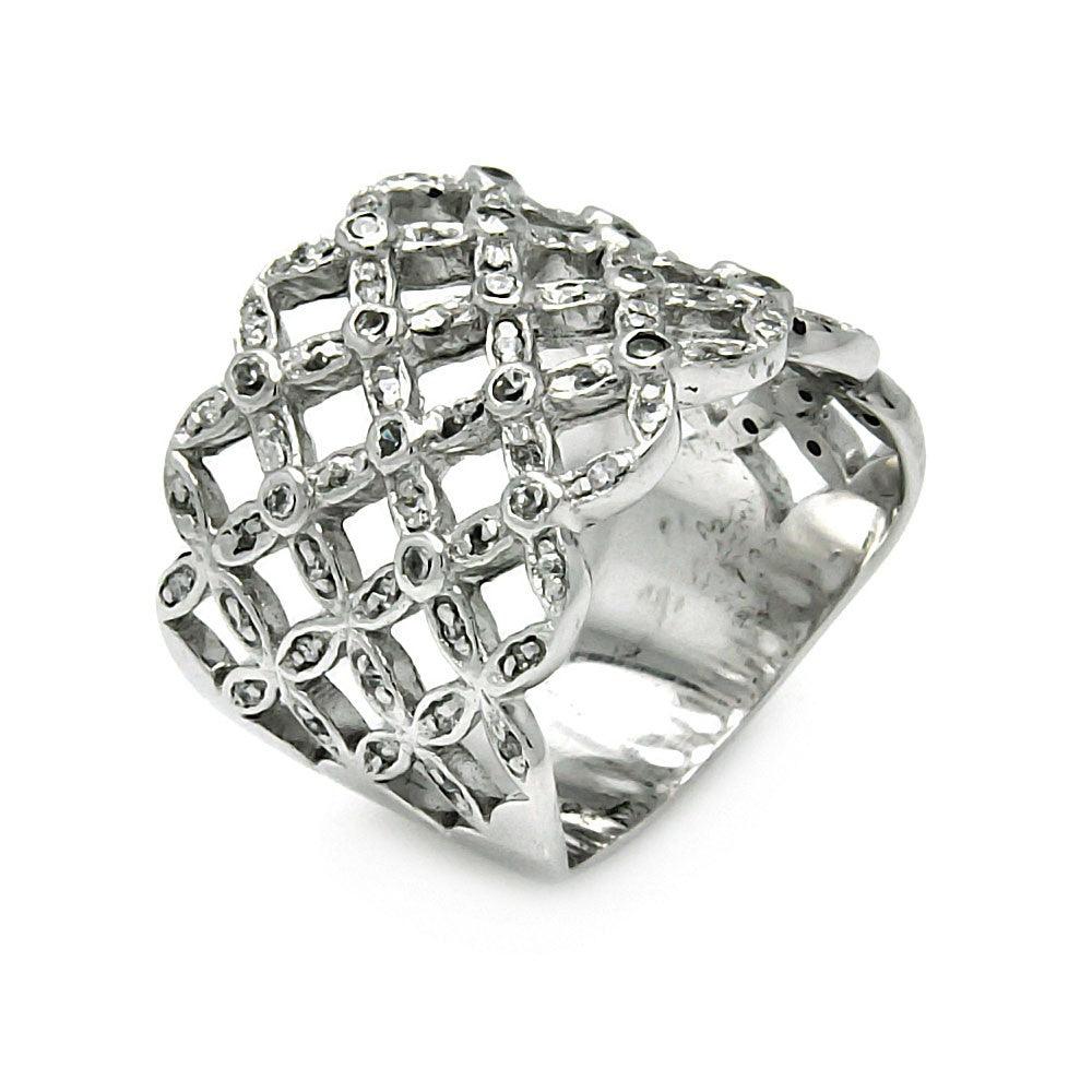 925 Silver Clearance-Rhodium Plated CZ Multi Flower Ring