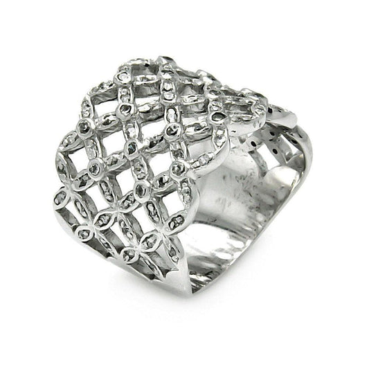 925 Silver Clearance-Rhodium Plated CZ Multi Flower Ring