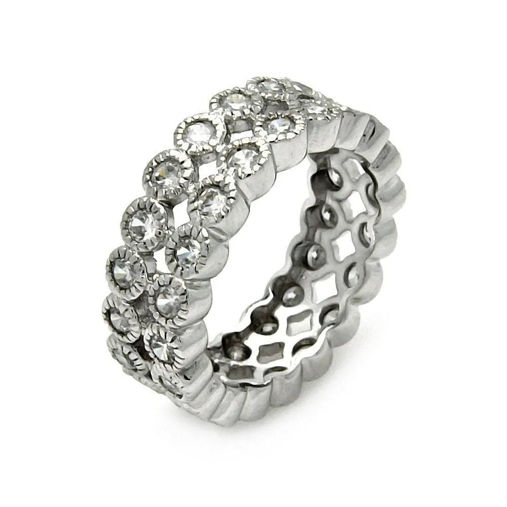 925 Sterling Silver Clearance Rhodium Plated 2 Row CZ Eternity Ring