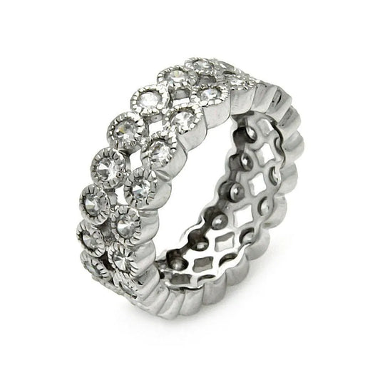 925 Sterling Silver Clearance Rhodium Plated 2 Row CZ Eternity Ring