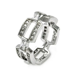 925 Sterling Silver Clearance Rhodium Plated CZ Square Link Eternity Ring