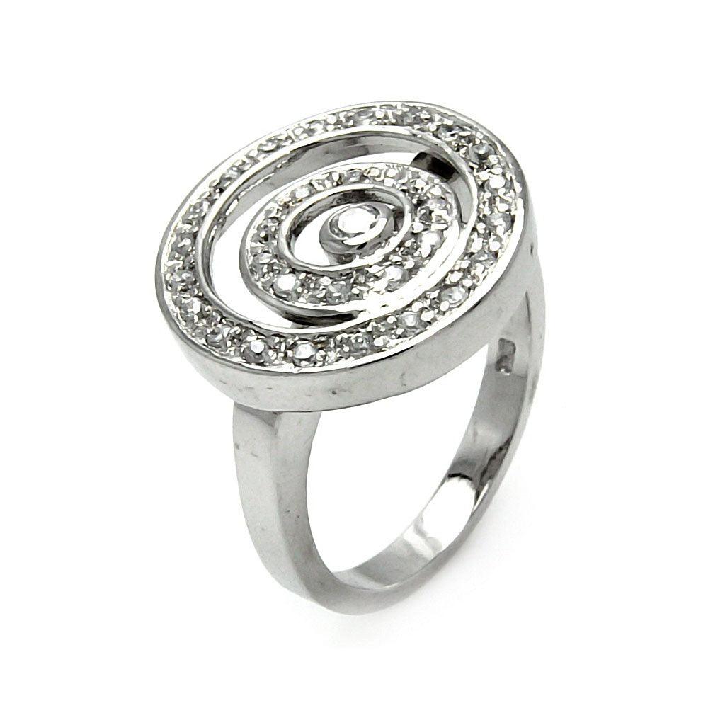 925 Silver Clearance-Rhodium Plated Double Circle CZ Ring