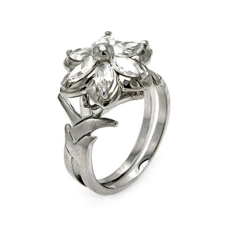 925 Silver Rhodium Plated CZ Flower Ring