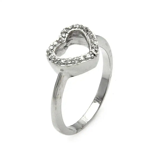 925 Sterling Silver Rhodium Plated CZ Heart Ring