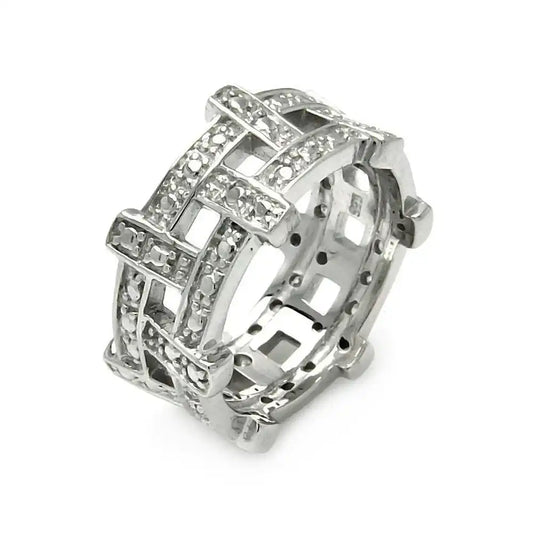 925 Sterling Silver Clearance Rhodium Plated CZ Weaved Eternity Ring