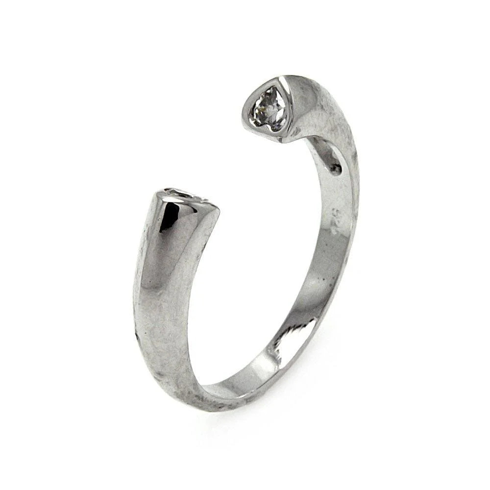 925 Silver Rhodium Plated CZ Open Heart Ring