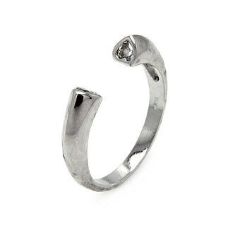 925 Silver Rhodium Plated CZ Open Heart Ring