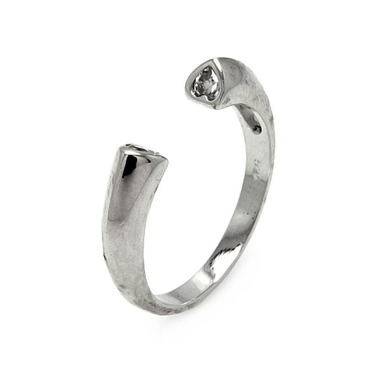 925 Silver Rhodium Plated CZ Open Heart Ring