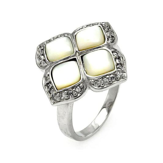 925 Sterling Silver Clearance Rhodium Plated CZ Pearl Flower Ring