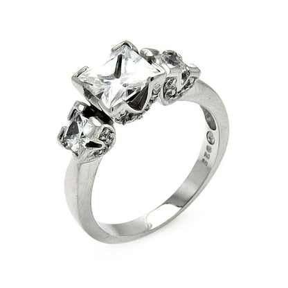 925 Sterling Silver Clearance Rhodium Plated Princess Cut CZ Past Present Future Ring