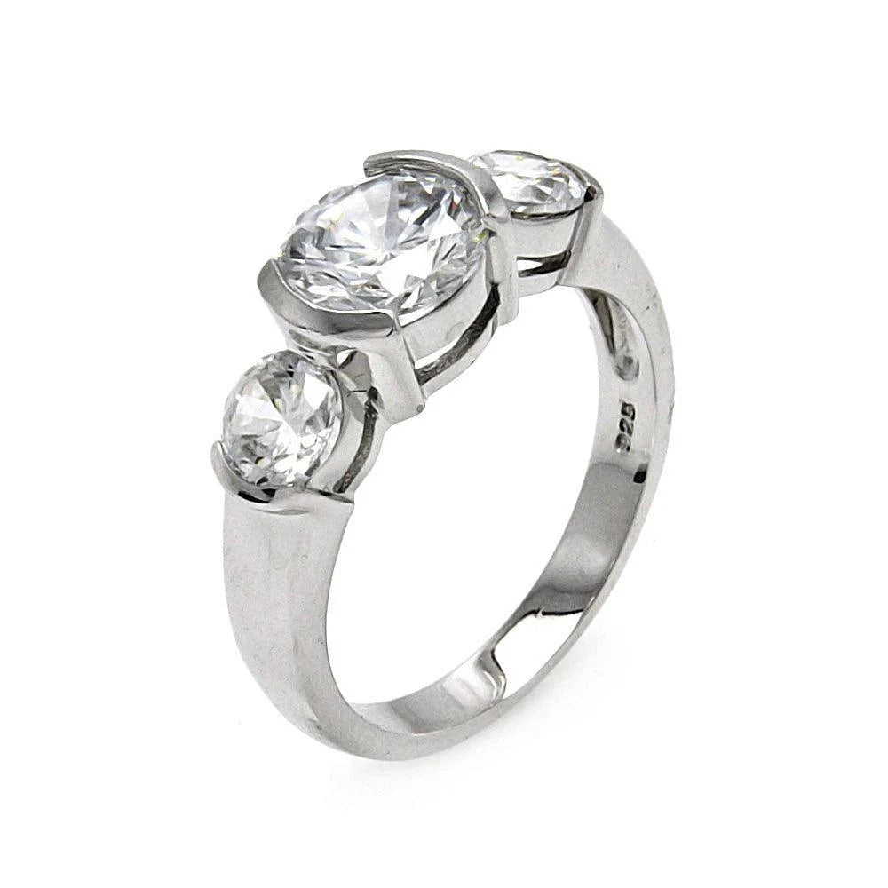 925 Silver Rhodium Plated CZ Past Present Future Ring