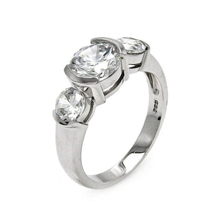 925 Silver Rhodium Plated CZ Past Present Future Ring
