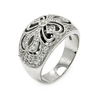 925 Silver Clearance-Rhodium Plated CZ Flower Ring