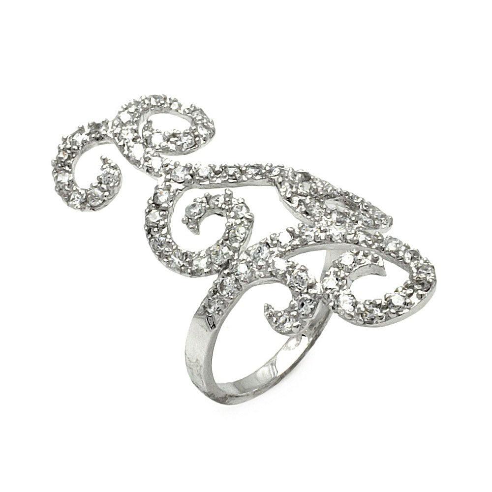 925 Silver Rhodium Plated CZ Wave Ring
