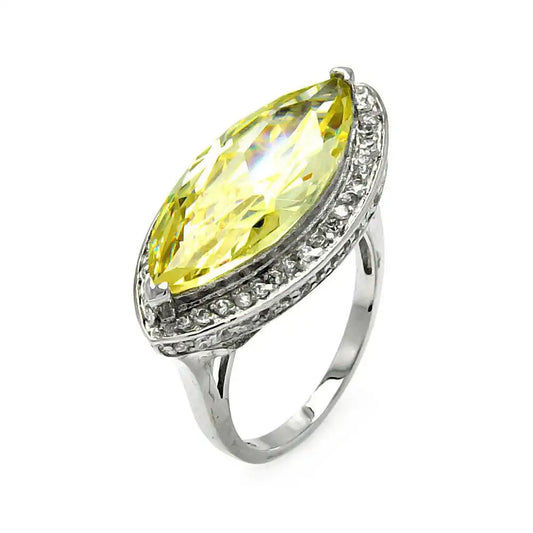 925 Sterling Silver Clearance Rhodium Plated Yellow Cat's Eye CZ Ring