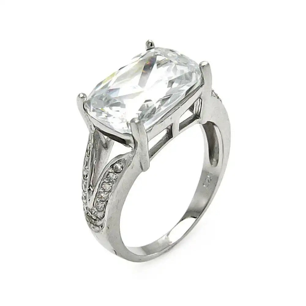 925 Sterling Silver Clearance Rhodium Plated Rectangular CZ Ring