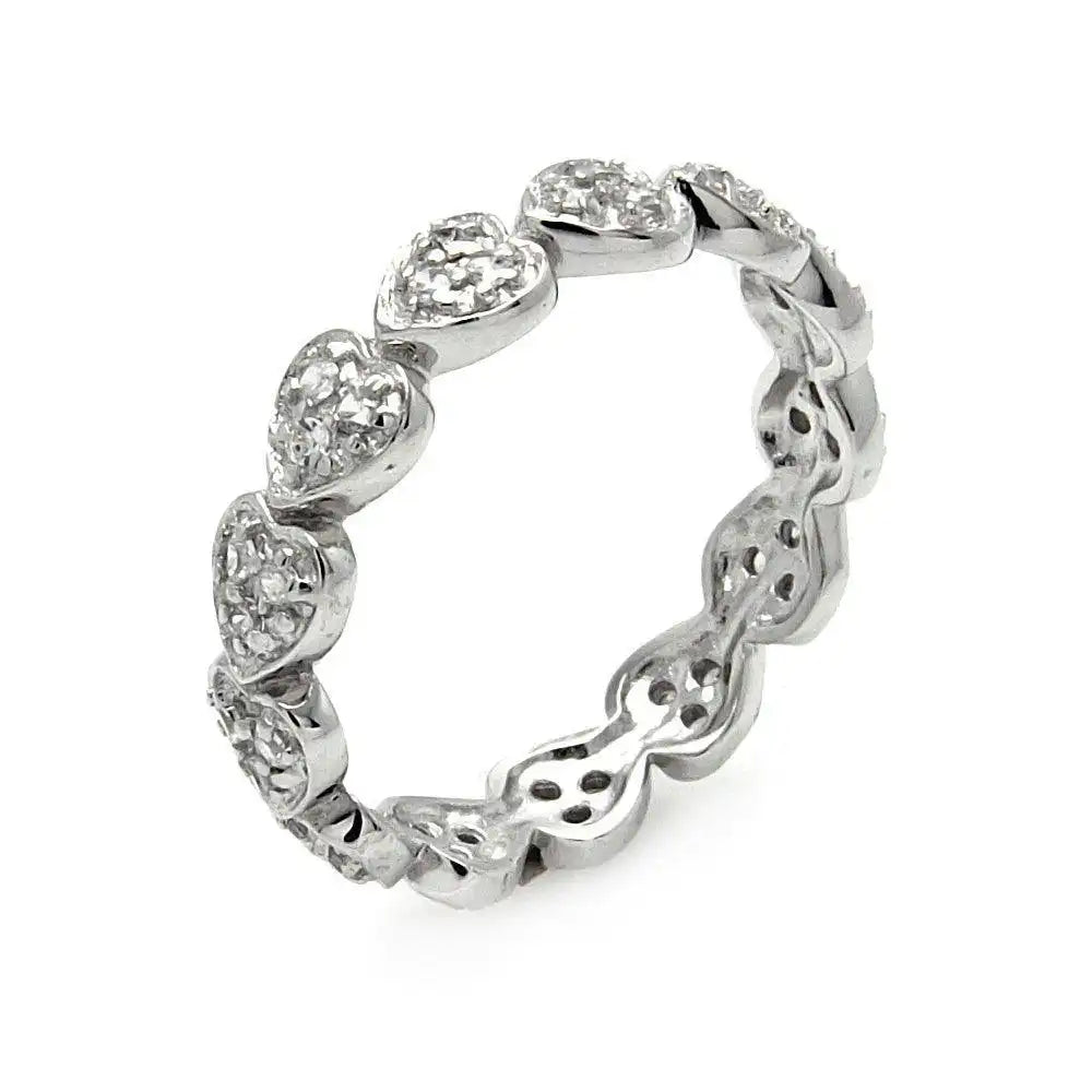 925 Sterling Silver Rhodium Plated CZ Stackable Eternity Heart Ring