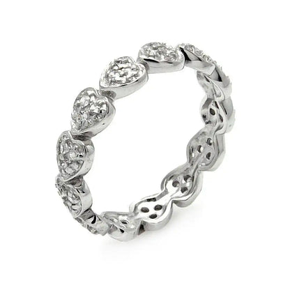 925 Sterling Silver Rhodium Plated CZ Stackable Eternity Heart Ring