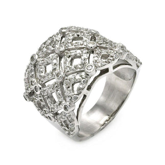 925 Silver Clearance-Rhodium Plated CZ Net Ring