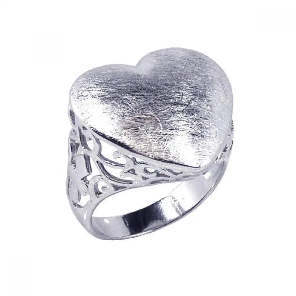 925 Sterling Silver Clearance Rhodium Plated Sand Blast Heart Ring