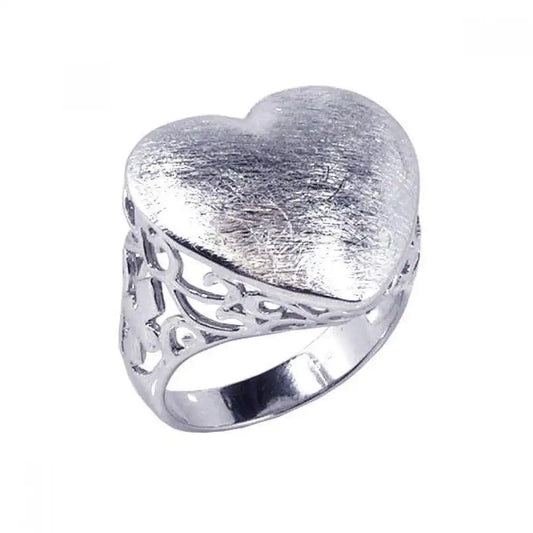925 Sterling Silver Clearance Rhodium Plated Sand Blast Heart Ring