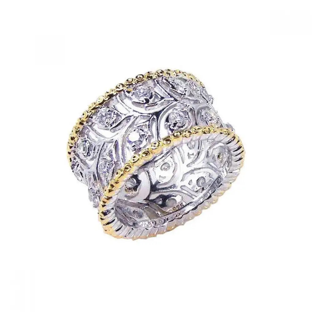 925 Sterling Silver Clearance Rhodium and Gold Plated Border CZ Flower Ring