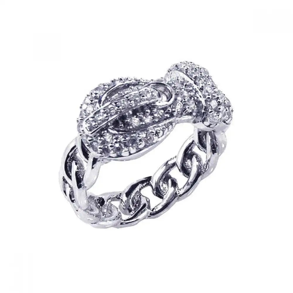 925 Sterling Silver Clearance Rhodium Plated CZ Belt Chain Link Ring
