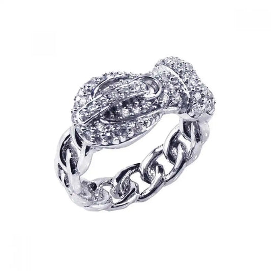 925 Sterling Silver Clearance Rhodium Plated CZ Belt Chain Link Ring