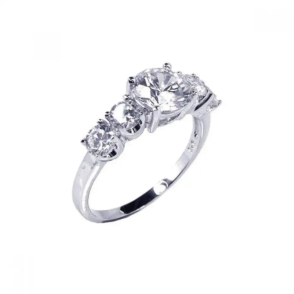 925 Sterling Silver Rhodium Plated 5 Set CZ Stone Ring