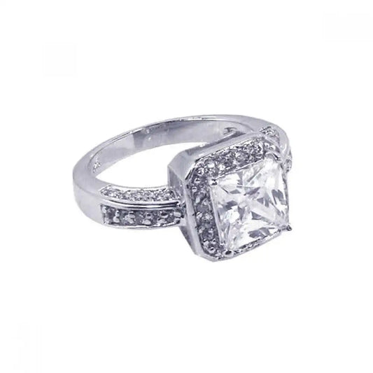 925 Sterling Silver Clearance Rhodium Plated Square Center Cluster CZ Ring
