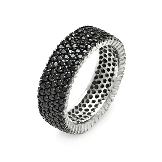 925 Sterling Silver Rhodium and Black Rhodium Plated Pave Set Black CZ Eternity Ring
