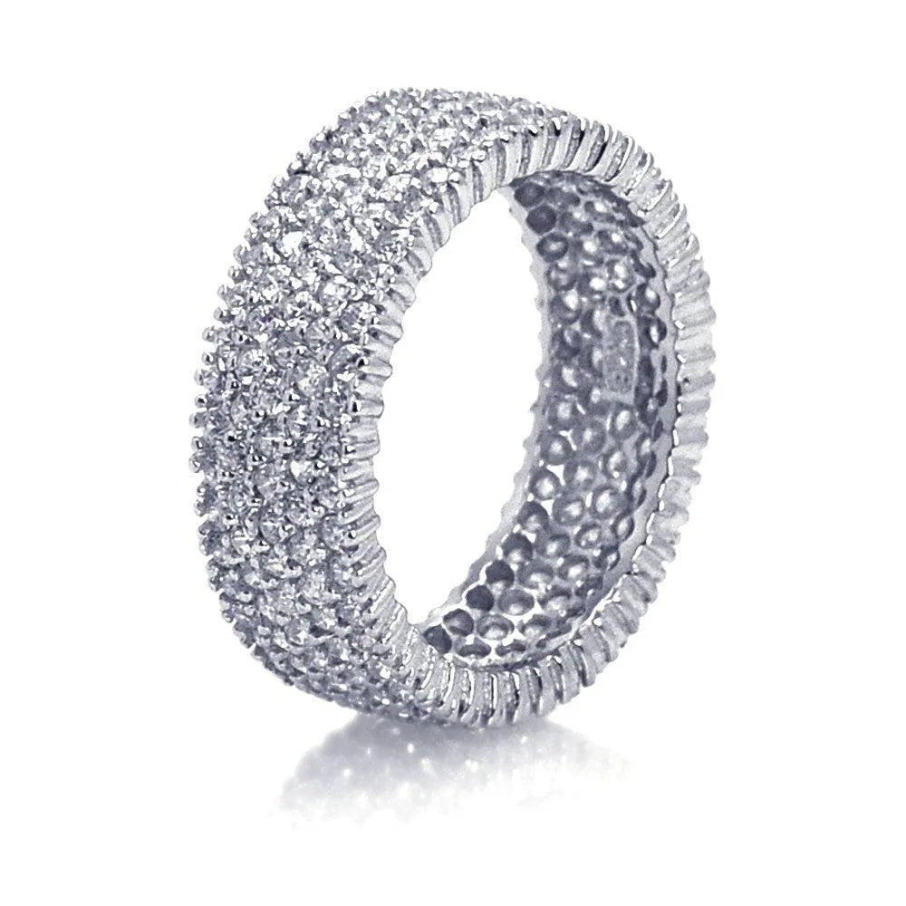 925 Sterling Silver Rhodium Plated Pave Set Clear CZ Eternity Ring