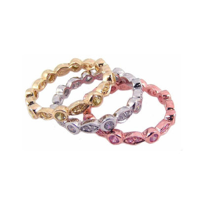 925 Silver Rhodium, Gold, and Rose Gold Plated Multi Color CZ Stackable Ring