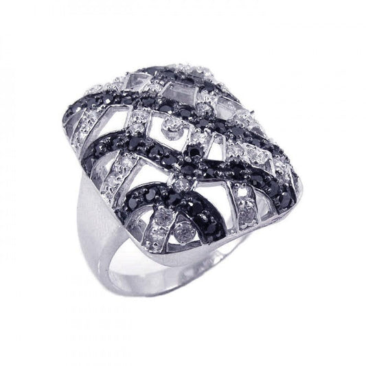 925 Silver Clearance-Rhodium and Black Rhodium Plated Black and Clear CZ Square Button Ring