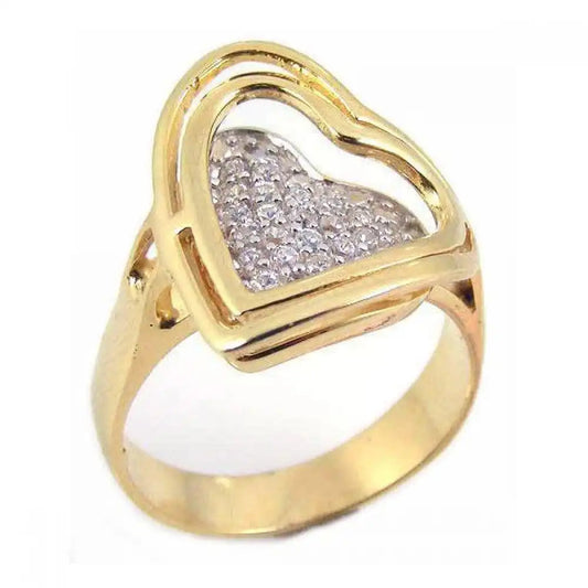 925 Sterling Silver Clearance Gold Plated Pave Set CZ Heart Ring
