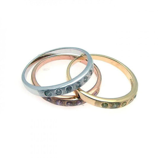 925 Silver Clearance-Rhodium, Gold and Rose Gold Plated CZ Stackable Ring Set