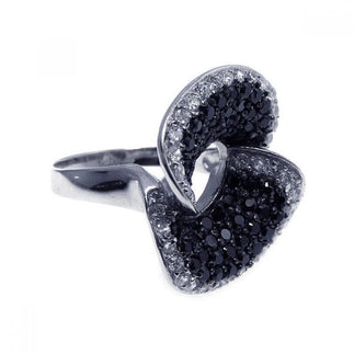 925 Silver Clearance-Rhodium and Black Rhodium Plated Pave Set Black and Clear CZ Ring