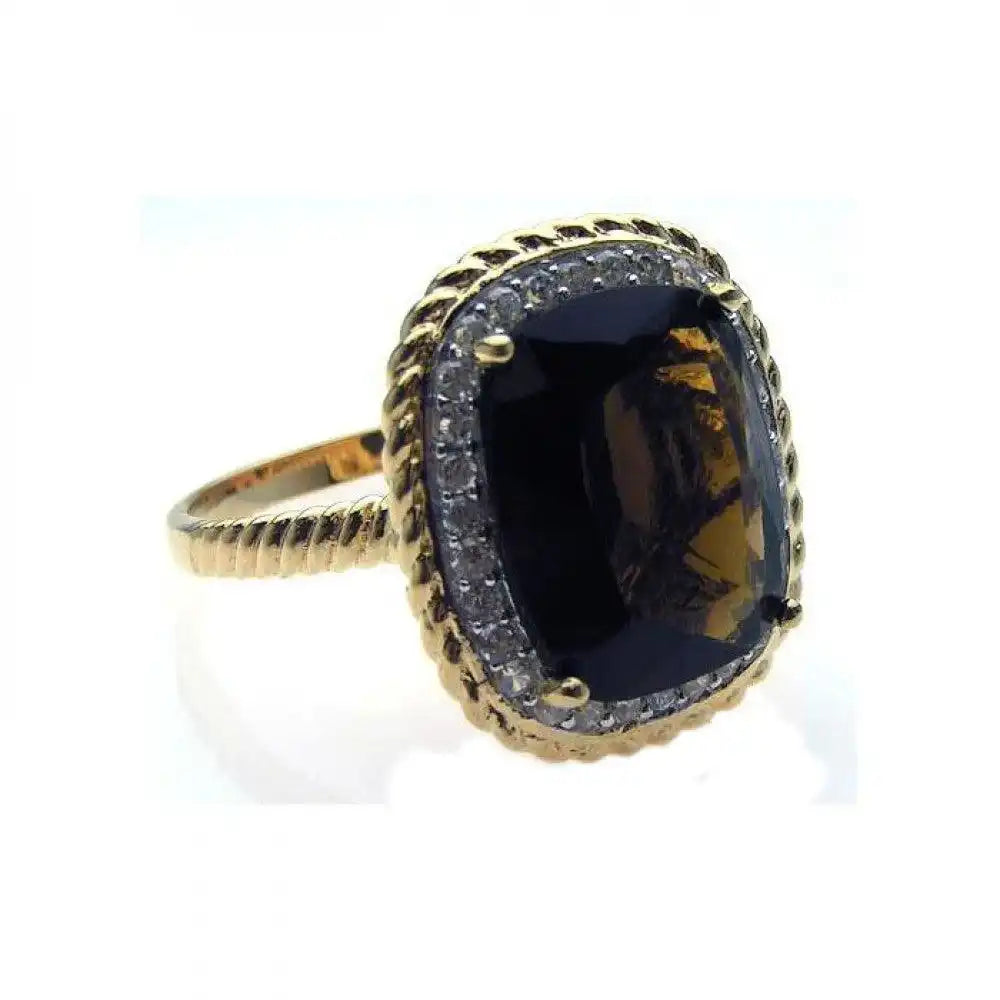 925 Sterling Silver Rhodium and Gold Plated Clearance Plated Brown Center and Clear Cluster CZ Ring