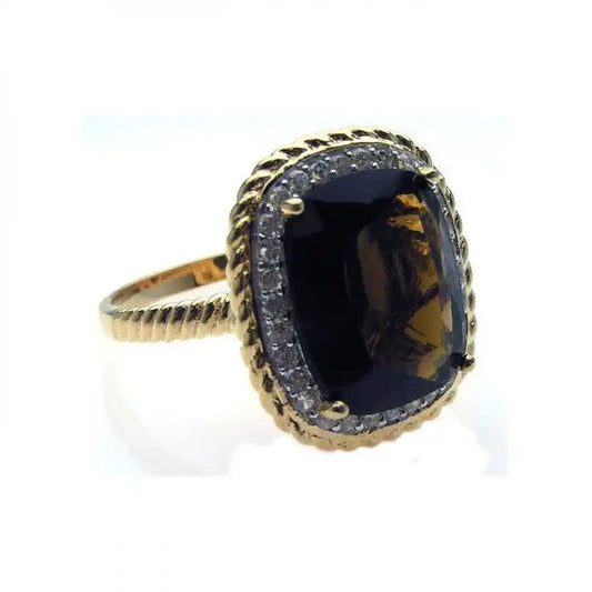 925 Sterling Silver Rhodium and Gold Plated Clearance Plated Brown Center and Clear Cluster CZ Ring