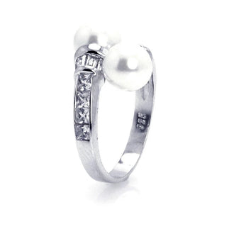 925 Silver Rhodium Plated CZ Double Pearl Ring