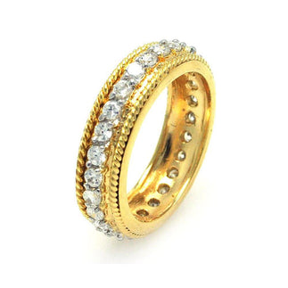 925 Silver Gold Plated Rope Border CZ Eternity Ring