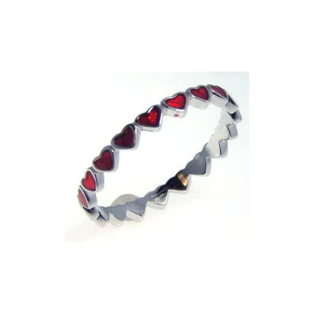 925 Sterling Silver Rhodium Plated Red Enamel Eternity Heart Ring