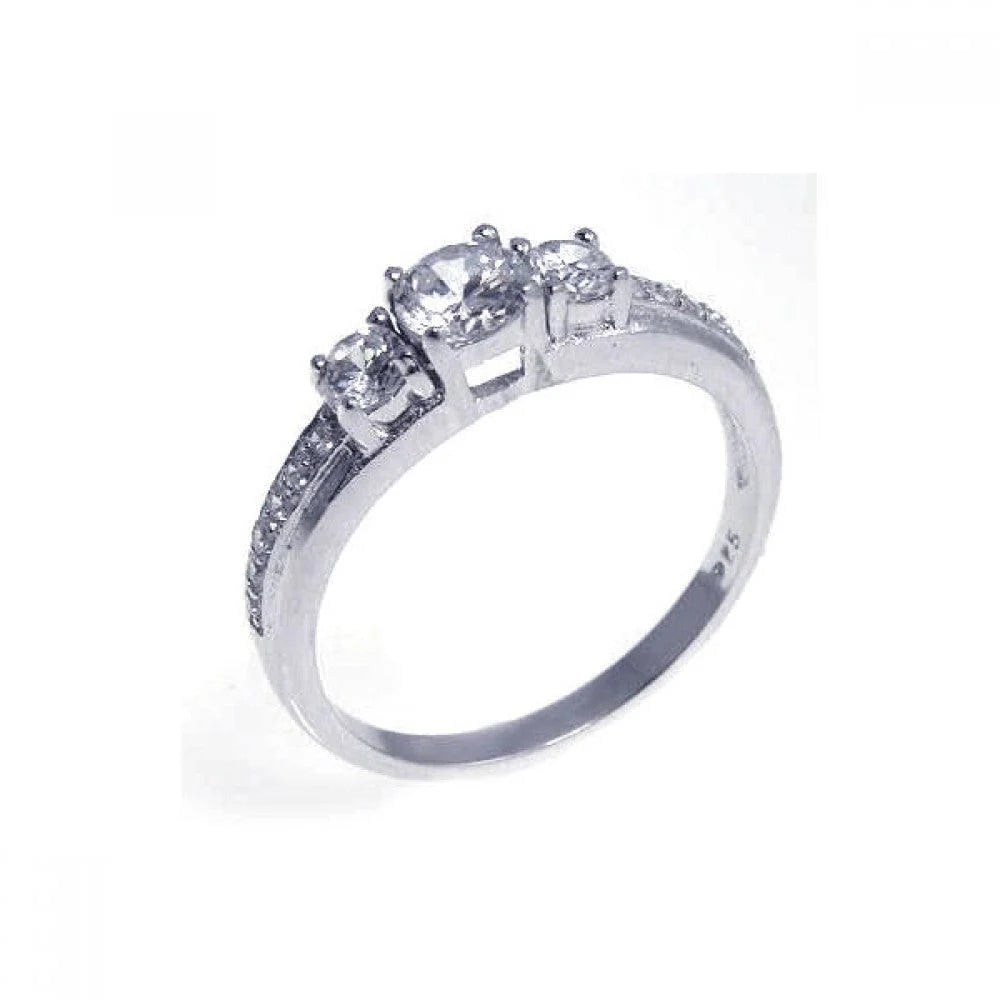 925 Silver Rhodium Plated CZ Past Present Future Ring